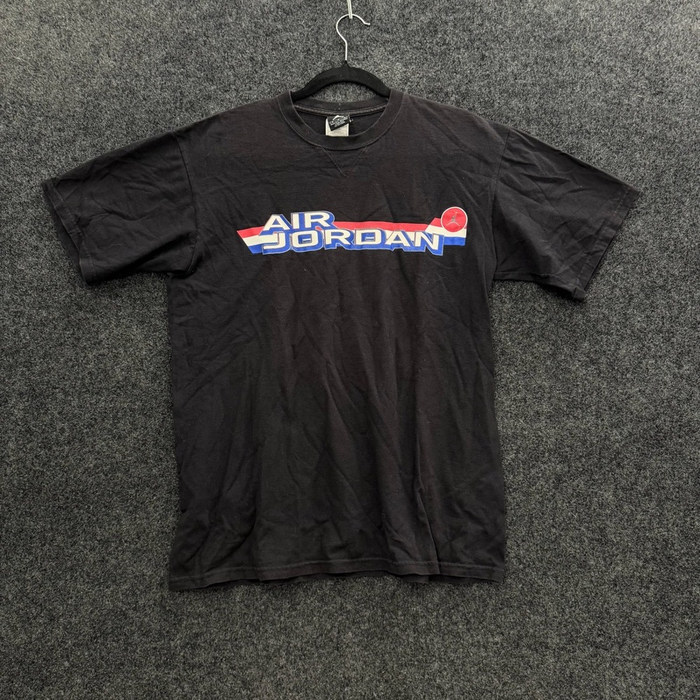 Vintage Air Jordan T Shirt Mens Medium Black Red Blue Logo 90s 2000s Jumpman Tee - Picture 1 of 9